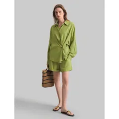 (Chính Hãng) Set bộ áo sơ,quần short đùi nữ chất linen đi biển,du lịch hãng Ontre She In