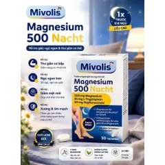 Magnesium 500 Nacht Mivolis bổ sung magie ban đêm hỗ trợ thư giãn cơ bắp và ngủ ngon - Hộp 30V