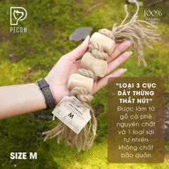 (Size M) Dây thừng thắt nút loại 3 cục từ gỗ cà phê - Giảm mảng bám, sạch răng cho thú cưng