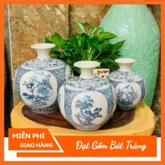 Bình hút lộc vẽ tứ cảnh men rạn gốm sứ Bát Tràng - Bình hút tài lộc gốm Bát Tràng