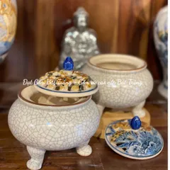 Lư xông nụ trầm hương men rạn đắp nổi gốm sứ Bát Tràng