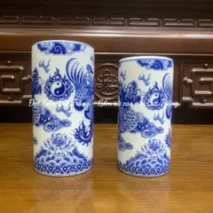 Ống cắm hương , Ống hương men trắng họa tiết rồng phượng - Gốm sứ Nghệ Nhân cao cấp Bát Tràng