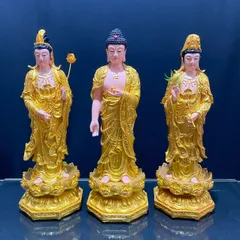 [Ảnh thật] Tôn Tượng Tam Thánh Tây Phương Đứng 50cm Vàng Vẽ Có Pháp Khí Rời Siêu Đẹp