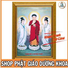 Hình thờ, Tranh treo, để bàn, Tam Thế Phật + gồm Khung + ép plastic đầy đủ kích thước  CÓ HOẢ TỐC