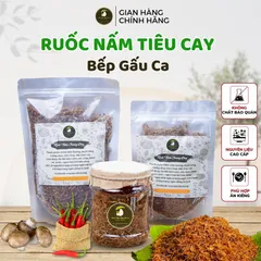 Ruốc Nấm Hương cay Bếp Gấu Ca,chà bông nấm,món ăn chay,khô nấm cay cay,ruốc nấm hương chay ngon