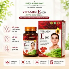 Viên uống Vitamin E 400 With Aloe Vera giúp bổ sung chất chống oxy hóa, giảm lão hóa da, giúp da sáng mịn hộp 30 viên
