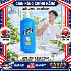 Sữa Tắm Gội cho Nam Coast Hair & Body có vòi của Mỹ 946ml chai lớn 832100