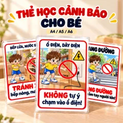 Bộ 20 Thẻ Học Cảnh Báo Cho Bé – Mẫu Bé Trai, Học Kỹ Năng An Toàn, Ép Plastic, A4 A5 A6