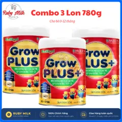 [Combo 3 Lon Sữa Bột NutiFood Growplus+ Suy Dinh Dưỡng, Hấp Thu Tốt, Tăng Đề Kháng  cho bé từ 0-12 tháng lon 780g_Rubymi