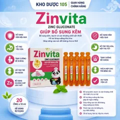 Bổ sung Kẽm và Vitamin - Siro Zinvita hộp 20 ống x 10ml - Cho trẻ biếng ăn, suy dinh dưỡng, rối loạn tiêu hóa