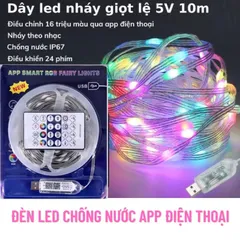 Cuộn nháy Led giọt lệ cao cấp đuổi 10M Dây đèn RGB 5V nháy theo nhạc chống nước chỉnh app điện thoại điều Khiển