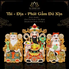 Bộ Tượng Tài – Địa – Phát Gấm Đỏ Xịn Mạ Vàng Cao Cấp - Phát Lộc Chiêu Tài, Hòa Hợp & Vượng Khí - Tụ Linh Các
