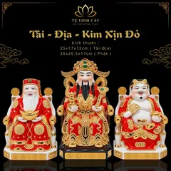 Bộ Tượng Tài – Địa – Kim Xịn Đỏ Cao Cấp - Phát Lộc Chiêu Tài, Hòa Hợp & Vượng Khí - Tụ Linh Các