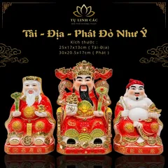 Bộ Tượng Tài – Địa – Phát Đỏ Như Ý Mạ Vàng Cao Cấp - Phát Lộc Chiêu Tài, Hòa Hợp & Vượng Khí - Tụ Linh Các