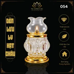 Đèn Dầu Lưu Ly Hạt Châu Trắng Trong Cao Cấp (Mã 054) - Thiết Kế Tinh Xảo, Ánh Sáng Trang Nghiêm - Tụ Linh Các