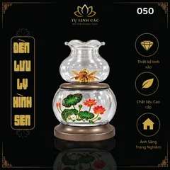 Đèn Dầu Lưu Ly Hình Sen Trắng Trong Cao Cấp (Mã 050) - Thiết Kế Tinh Xảo, Ánh Sáng Trang Nghiêm - Tụ Linh Các