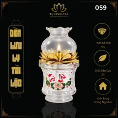 Đèn Dầu Lưu Ly Tài Lộc Trắng Trong Cao Cấp (Mã 059) - Thiết Kế Tinh Xảo, Ánh Sáng Trang Nghiêm - Tụ Linh Các