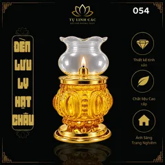Đèn Dầu Lưu Ly Hạt Châu Vàng Cao Cấp (Mã 054) - Thiết Kế Tinh Xảo, Ánh Sáng Trang Nghiêm - Tụ Linh Các