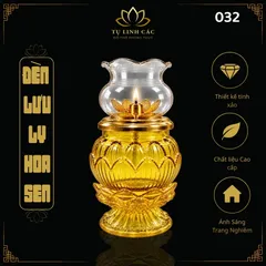 Đèn Dầu Lưu Ly Bầu Hoa Sen Vàng Cao Cấp (Mã 032) - Thiết Kế Tinh Xảo, Trang Nghiêm - Tụ Linh Các