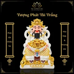 Tượng Phát Tài Trắng Vàng Cao Cấp - Phát Lộc Chiêu Tài, Hòa Hợp & Vượng Khí - Tụ Linh Các