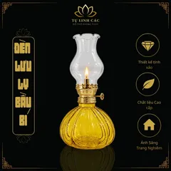 Đèn Dầu Lưu Ly Bầu Bí Vàng Cao Cấp - Thiết Kế Tinh Xảo, Ánh Sáng Trang Nghiêm - Tụ Linh Các