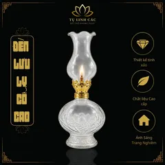 Đèn Dầu Lưu Ly Cổ Cao Trắng Trong Họa Tiết Hoa Sen Cao Cấp - Thiết Kế Tinh Xảo, Ánh Sáng Trang Nghiêm - Tụ Linh Các