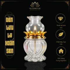 Đèn Dầu Lưu Ly Xoắn Sen Trắng Trong Cao Cấp - Thiết Kế Tinh Xảo, Ánh Sáng Trang Nghiêm - Tụ Linh Các
