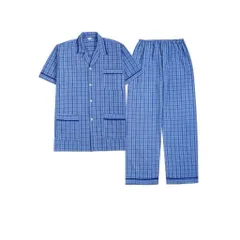 Bộ Đồ Ngủ Nam Pijama Kẻ Sọc Cổ Bẻ Tay Ngắn Quần Dài mặc nhà mùa hè thoáng mát