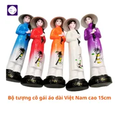 Bộ 9 tượng cô gái áo dài cao 15cm, cô gái áo dài Việt Nam đội nón lá, quà lưu niệm Việt Nam