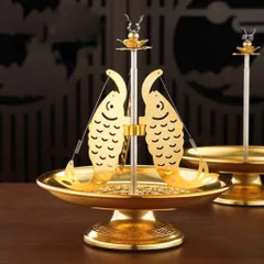 K Khay cá chép đốt nhang vòng 12 giờ , 24 giờ, loại nhang khoanh, chất liệu hợp kim không gỉ màu vàng size to
