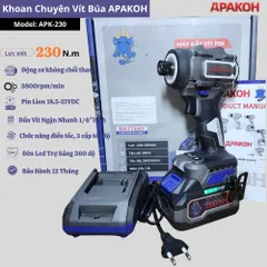 Máy Khoan Chuyên Vít Có Búa APAKOH APK-230N.m, Lực Siết 230N.m, 3800rmp/min. Động Cơ Không Chổi Than  Bảo Hành 12 Tháng.