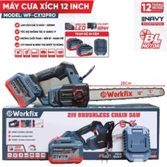 Máy cưa xích 12inch Workfix WF-CX12PRO,Tra nhớt tự động,Động cơ không chổi than,Chân phổ thông M21 4CM. Bảo hàng 1 năm