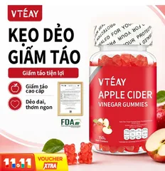 Kẹo Dẻo Giấm Táo VTÉAY Vitamin B12, B9 Hỗ Trợ Tiêu Hóa, Giữ Dáng Apple Cider Vinegar Gummies (Hộp 60 Viên)
