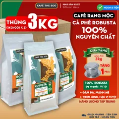 Thùng 3KG Cà phê Robusta nguyên chất rang mộc đậm đà Café The Soo