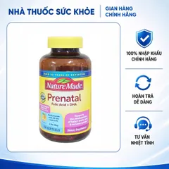 [Hàng Nhập khẩu] Vitamin tổng hợp dành cho bà bầu Nature Made Prenatal Folic Acid + DHA - 150 viên hỗ trợ sức khỏe mẹ và sự phát triển thai nhi, ngăn dị tật ống thần kinh.