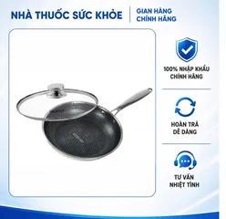 (Hàng nhập khẩu) Chảo inox 18/10 chống dính Blackcube Gume GM1324N size 24cm vung kính