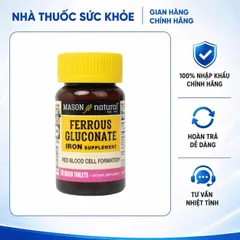 [Hàng chính hàng - Đủ VAT] Viên sắt hữu cơ cho bà bầu Mason Natural Ferrous Gluconate 50 viên - Hỗ trợ bổ sung sắt, dễ hấp thu, không gây táo bón.