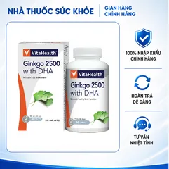 (Hàng nhập khẩu) Viên uống VitaHealth Ginkgo 2500 with DHA hỗ trợ tăng cường tuần hoàn não - Hộp 60 viên