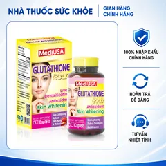 (Hàng nhập khẩu) Viên uống hỗ trợ trắng da MediUSA Glutathione Skin Whitening - Lọ 60 viên