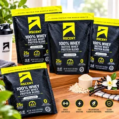 Ascent Native Whey Protein Vanilla – Whey Isolate Blend –454g