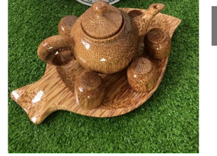 Bộ bình trà bằng gỗ dừa hình chiếc lá độc đáo