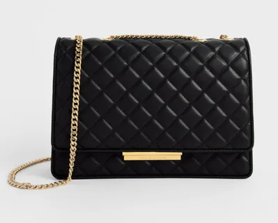 Túi Charles & Keith Double Chain Handle Quilted Bag Black CK2-20681002-3 màu đen