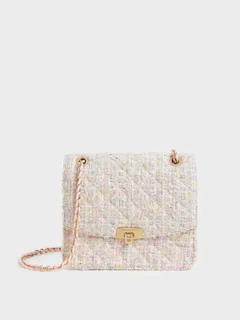 Pink Roza Tweed Trapeze Bag, CHARLES & KEITH in 2023