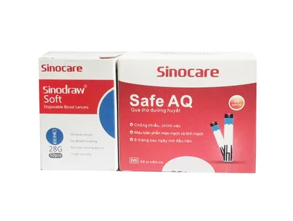 Bộ que thử đo đường huyết Sinocare Safe AQ  (50 que + 50 kim)