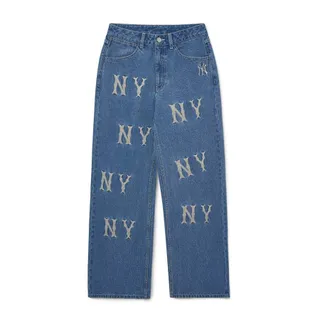 Quần jeans nữ MLB Mega Logo Embroidered Wide Denim Pants New York Yankees 3FDPB0131-50INS