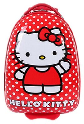 Vali kéo Hello Kitty hình trứng màu đỏ chấm bi trắng