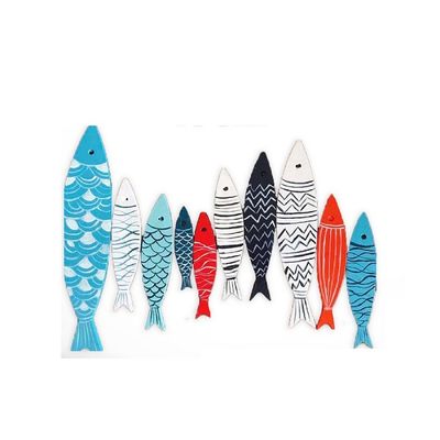 Set 10 cá gỗ màu sắc dán trang trí tường