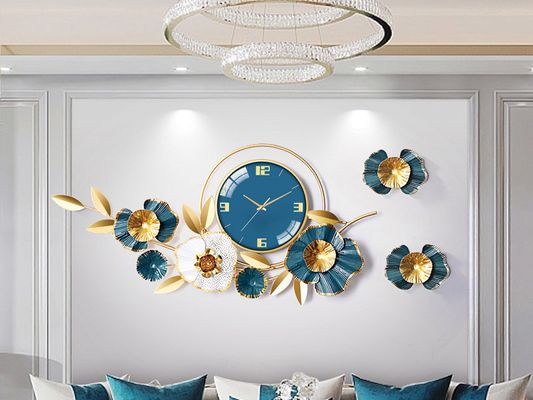Đồng hồ treo tường  trang trí 3D hoa mai xanh trắng