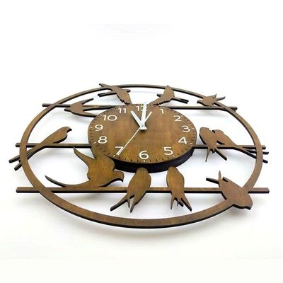Đồng hồ gỗ trang trí họa tiết chim đậu cành 3D