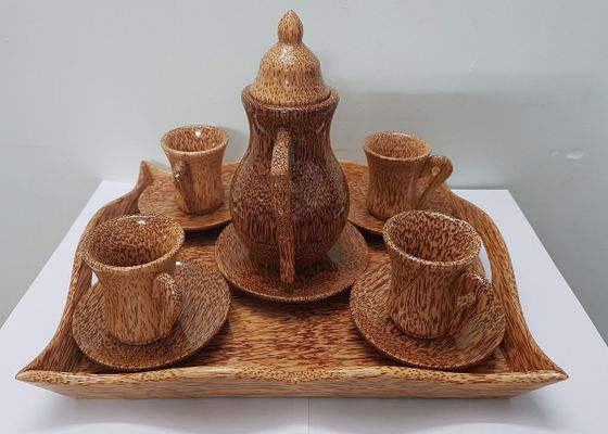 Bộ bình trà cổ cao chất liệu gỗ dừa Bến Tre